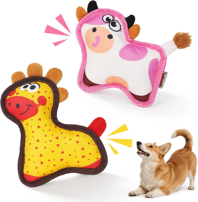 Giraffes & Cows Squeaky Dog Toys for Small and Medium Dogs Indoor Play, Durable, Interactive, Non-Shedding, Small Dog Toys