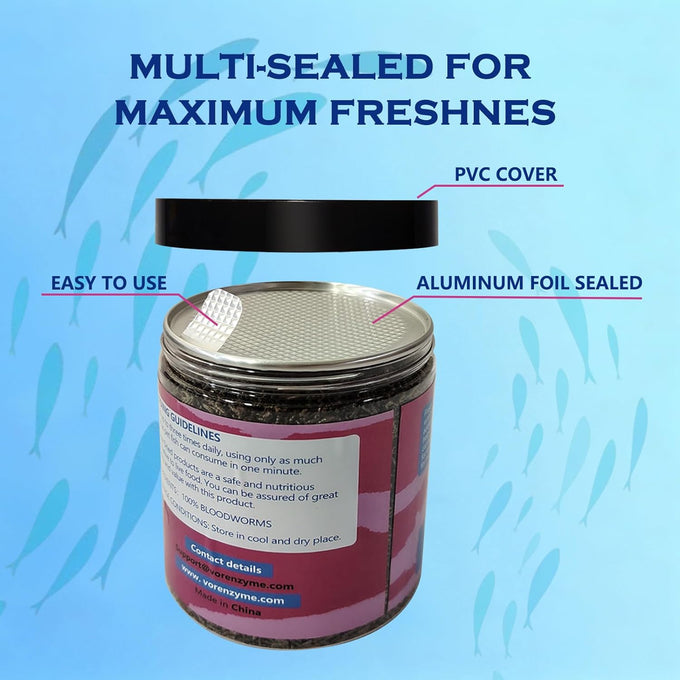 Freeze-dried bloodworms high protein natural aquatic food for tropical saltwater fish betta goldfish cichlid guppy 3.5 oz