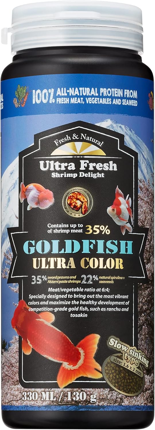 Goldfish Ultra Color 4.6 oz, Slow Sinking, All Natural, Color Enhancing Pellets, Sword Prawn Flavor