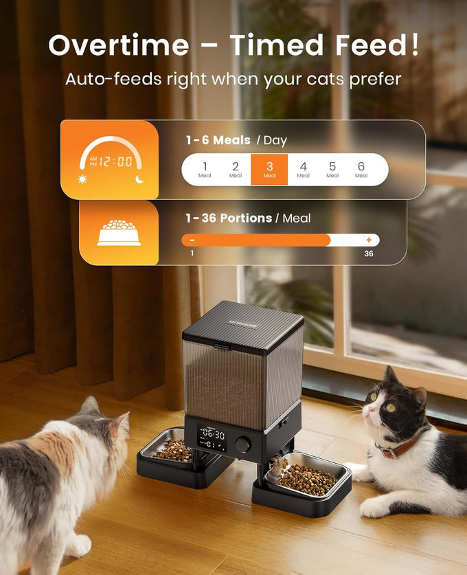 oneisall Automatic Cat Feeder for 2 Cats with 20 Cups/5L Capacity and Timed Feeding