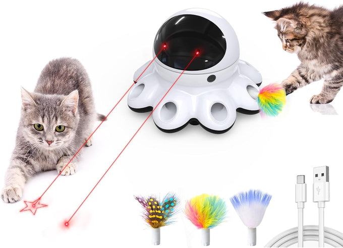 orsda 2-in-1 interactive automatic motion activated cat laser toy with feathers and usb rechargeable