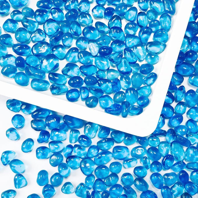 0.89LB Blue Sea Glass Pebbles for Fish Tanks Decorations, Aquarium Gravel Rocks, Glass Gems Stones Beads Pebbles Rock Sand Vase Filler