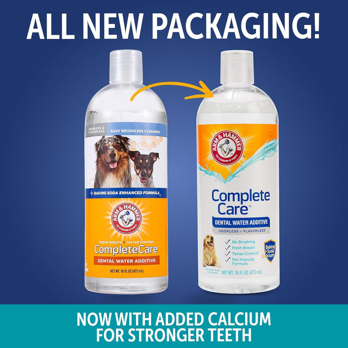 Arm & Hammer Complete Care Dog Dental Water Additive with Baking Soda and Calcium for Daily Oral Health and Fresh Breath, 16 Fl Oz