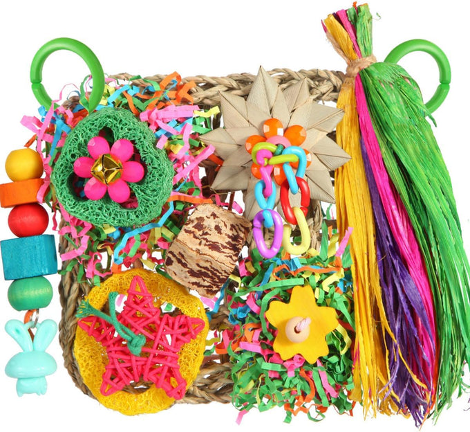 YIXUND Foraging Playground Bird Toys for Parakeets, Parrots, and Small to Medium Birds with Eco-Friendly Seagrass and Natural Wood Chew Toys