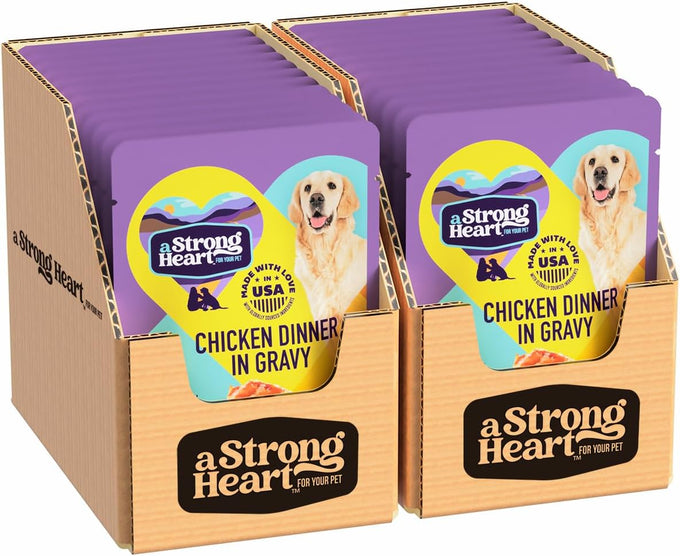 A Strong Heart Wet Dog Food Pouches, Chicken Dinner, 3.5oz, 24-Pack