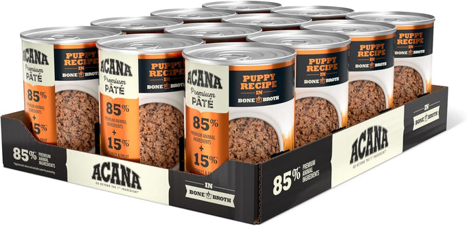 acana premium pate bone broth grain-free puppy recipe 12.8oz cans 12 count