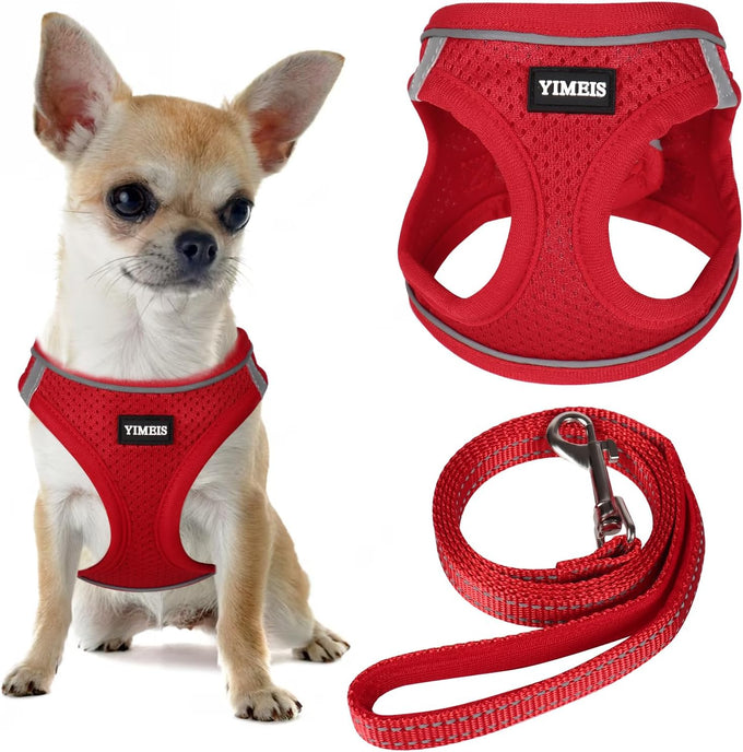 Yimeis No Pull Soft Mesh Pet Harness and Leash Set for Small Medium Large Dogs and Cats, Pink, X-Small
