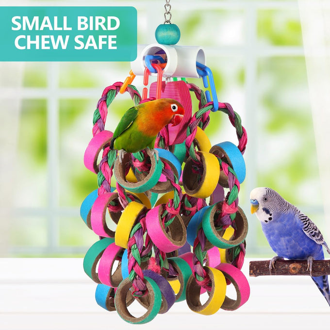 LovyCoCo 24-piece colorful bird toys for parrots, parakeets, conures, and cockatiels with natural bagel rings