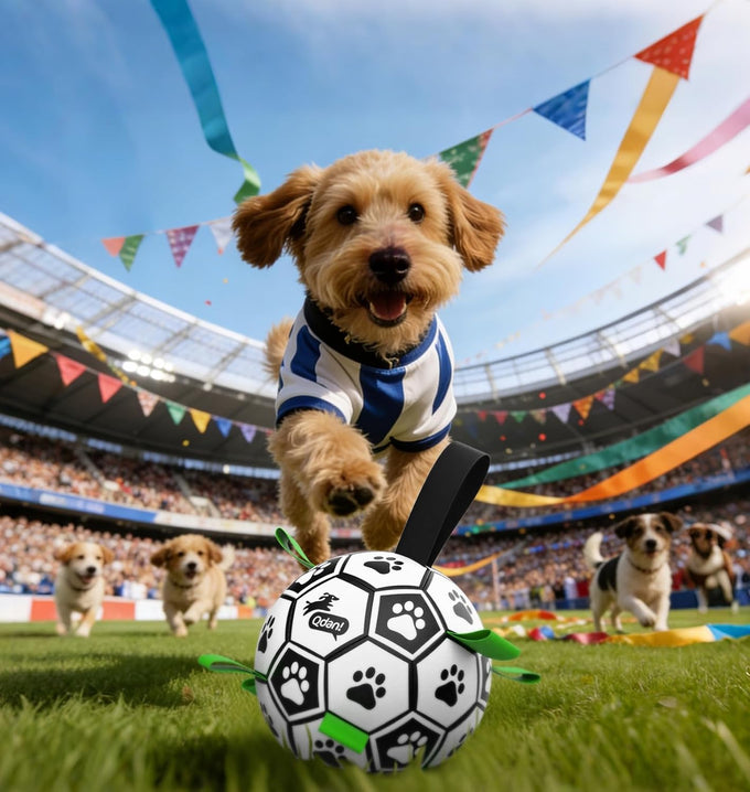 QDAN 6 Inch Dog Soccer Ball with Straps, Durable Balls for Small to Medium Pet, Puppy Outdoor Toy