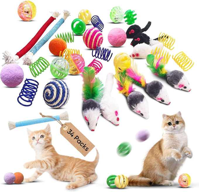 Whisker Delights 34-Pack Interactive Cat Toy Set for Indoor Cats and Kittens