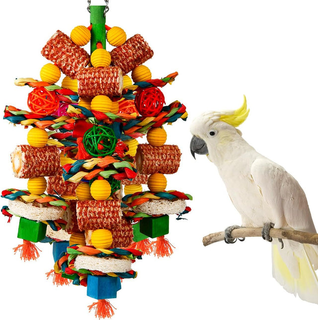 Natural Corn Cob and Loofah Slices Bird Chew Toys for African Grey Parrots and Macaws