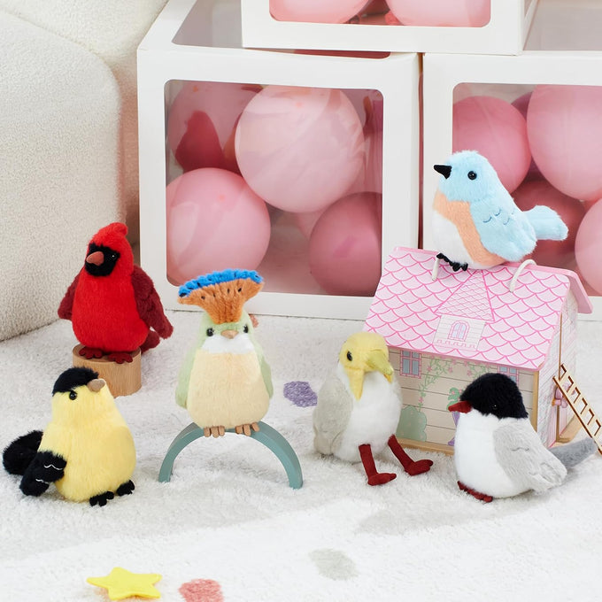 6 Pcs bird plush toy set, soft and safe, 6 inch, educational, birthday gift, kids, boys, girls, bird lovers, nature theme decor