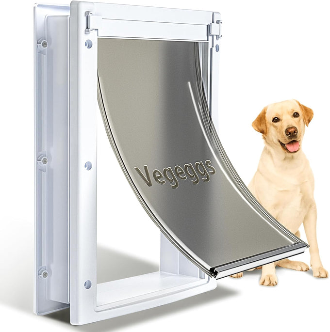 Large dog door for wood & PVC doors & walls, 10 1/8" x 15 3/4" flap opening, easy install, strong magnetic auto-close & sliding lock