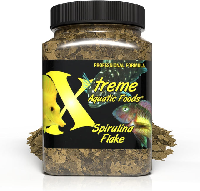 Xtreme Spirulina Flakes for Tropical and Marine Herbivorous Fish, Enhanced Health and Vibrant Colors, USA Farm Grown, Cichlids, Barbs, Tetras, Guppies (2oz)