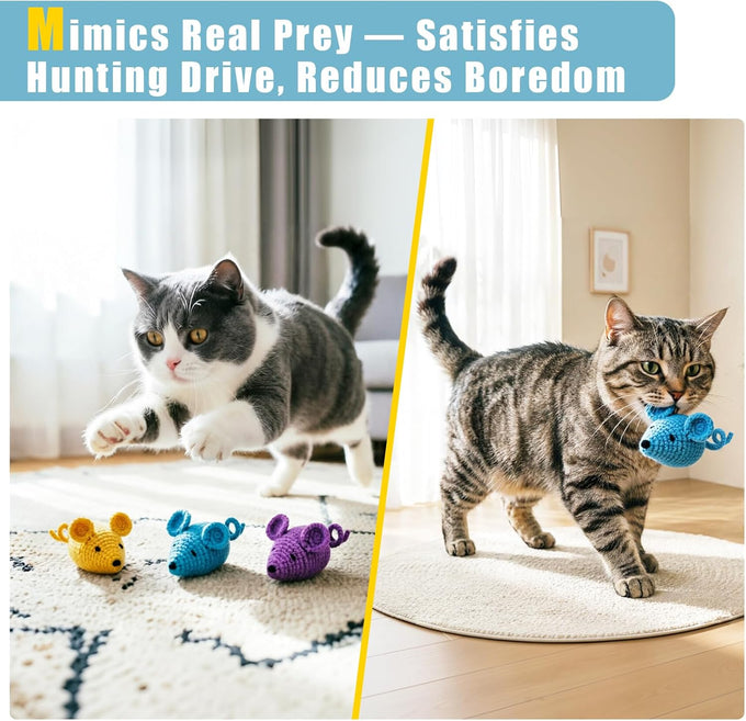 Retro Shaw Crochet Mice Cat Toys, 3 Pcs Durable Yarn Cat Mouse Toys for Indoor Cats with Catnip & Silvervine