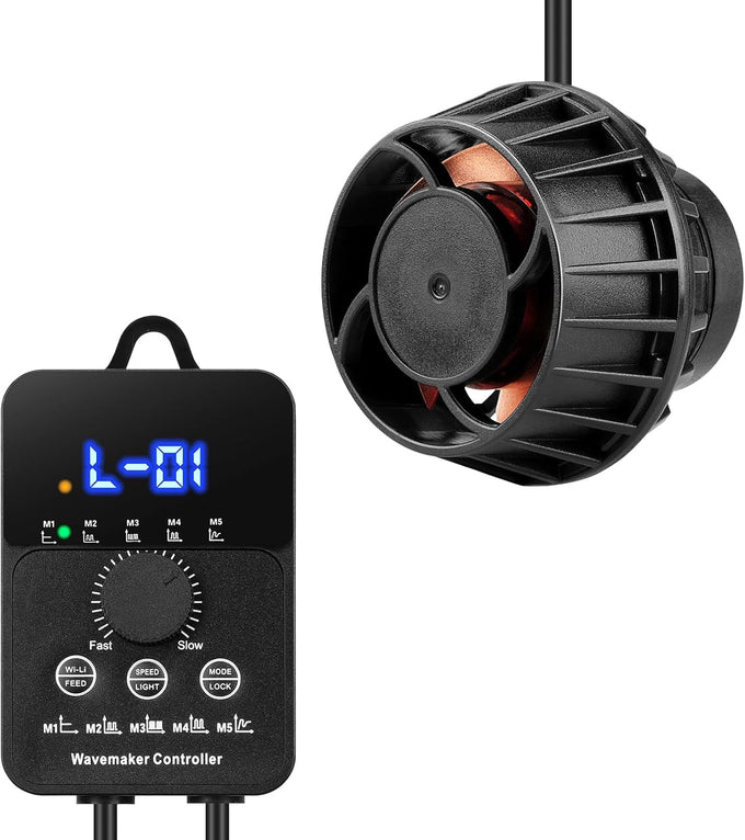 24V 12W 2100GPH mini aquarium wavemaker with controller, magnetic mounting for 50-100 gallon tank
