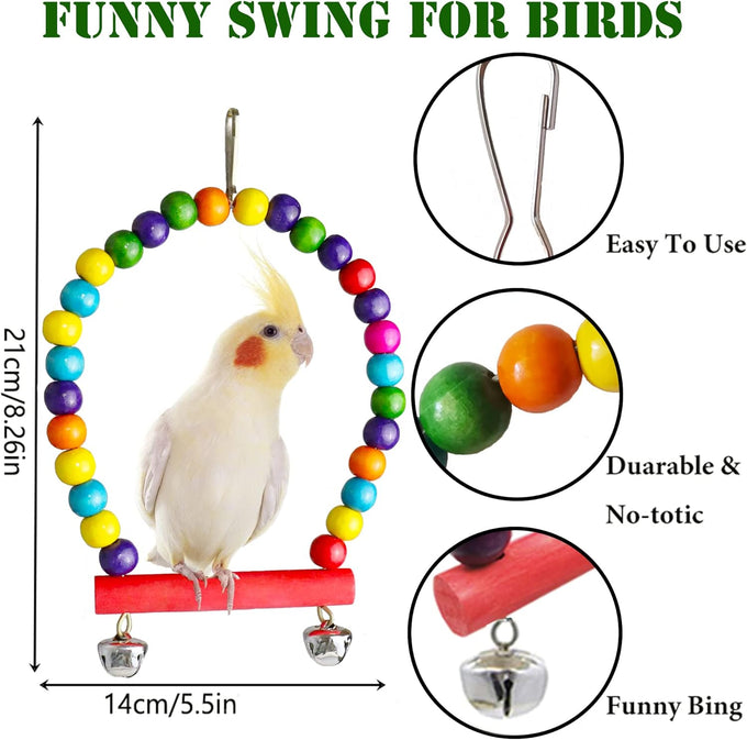 ESRISE wooden bird cage toys, parrot climbing ladder, chewing toys, bell swing for parakeet, cockatiel, love birds, budgies