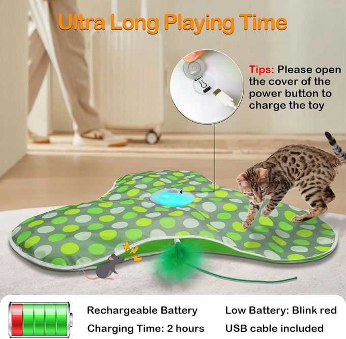umosis Rechargeable Moving Concealed Feathers Real Mouse Squeaky Touch Activated Cat Kitten Toy
