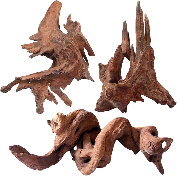 Jorewood natural aquarium driftwood 3-piece set for fish tanks and reptile terrariums, low tannin, 7-11 inch, easy to sink