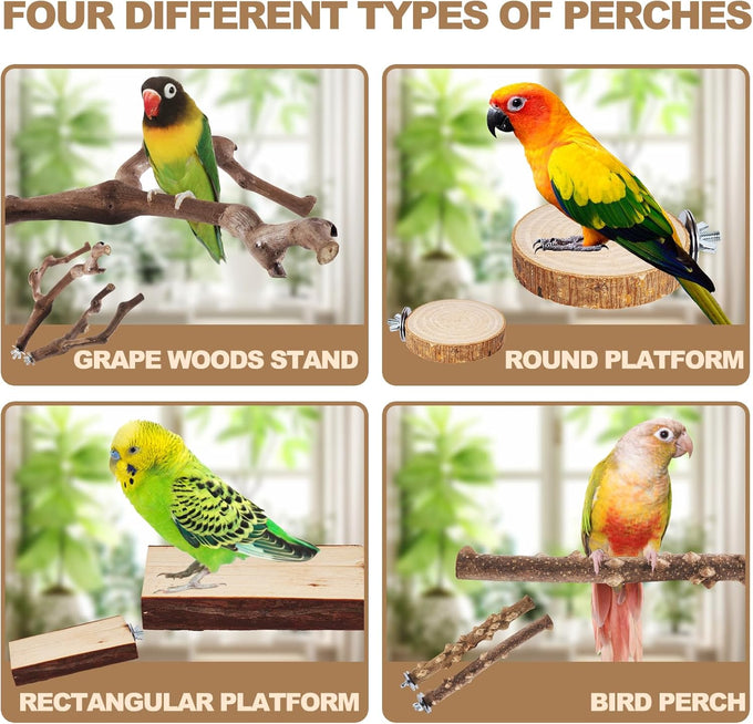 limio natural wood bird perch set for parakeets cockatiels conure budgies 6-piece