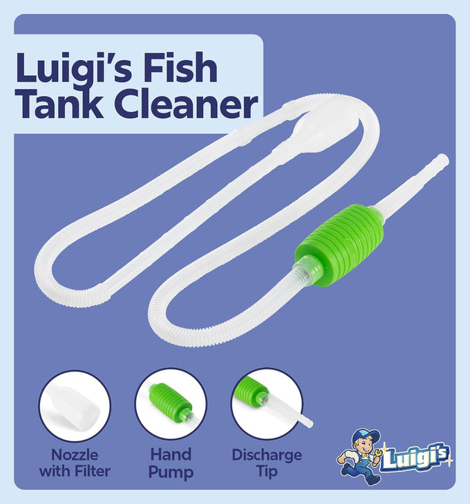 Luigi's Aquarium Gravel Vacuum for Water Changes and Cleaning - Hand Siphon Hose with Filter - Turtle Tank Accessories