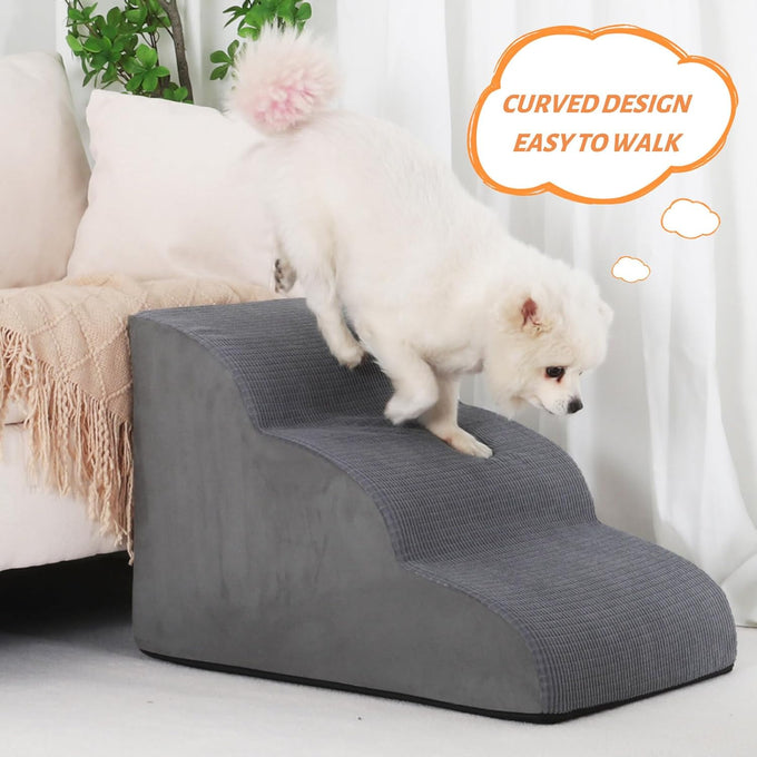 Aodisman 3-Step Grey Pet Ramp and Stairs for Sofa and Chair, 15.7" H, Non-Slip, Stable, Easy to Assemble