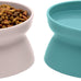 Kitty City elevated cat food & water bowls, set of 2, teal & light pink, 6.5 oz each, dishwasher safe, modern pedestal design