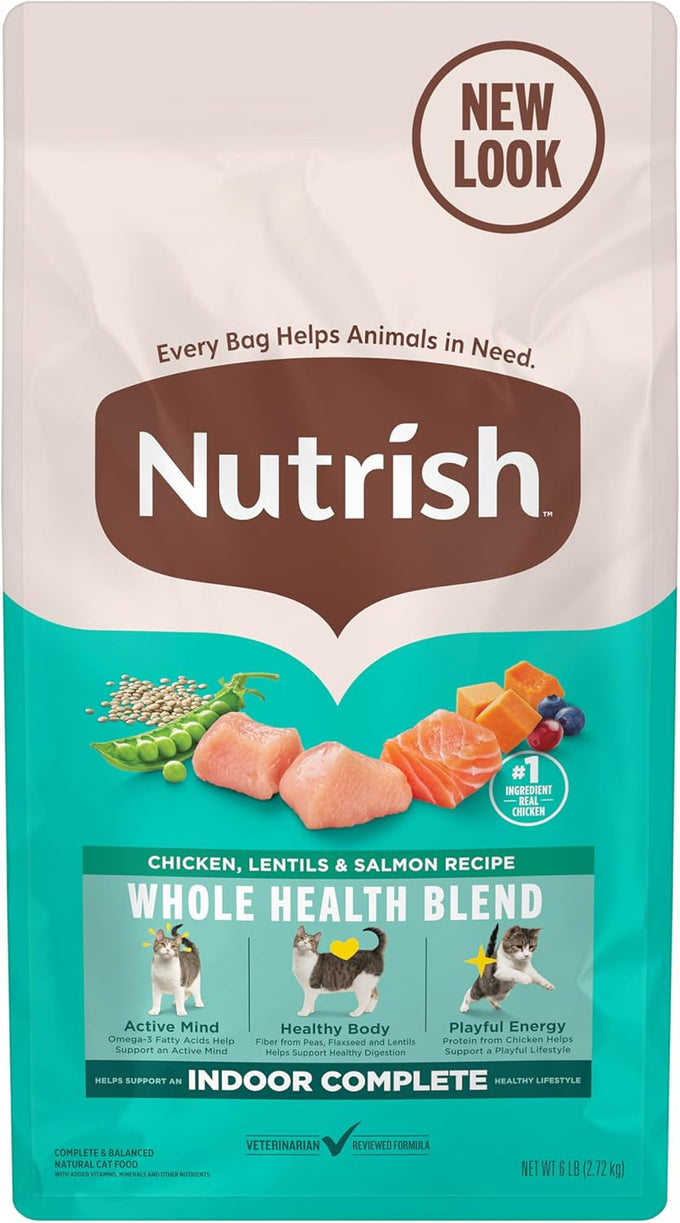 Rachael Ray Nutrish Indoor Complete Chicken, Lentils & Salmon Recipe Dry Cat Food, 6 lb.