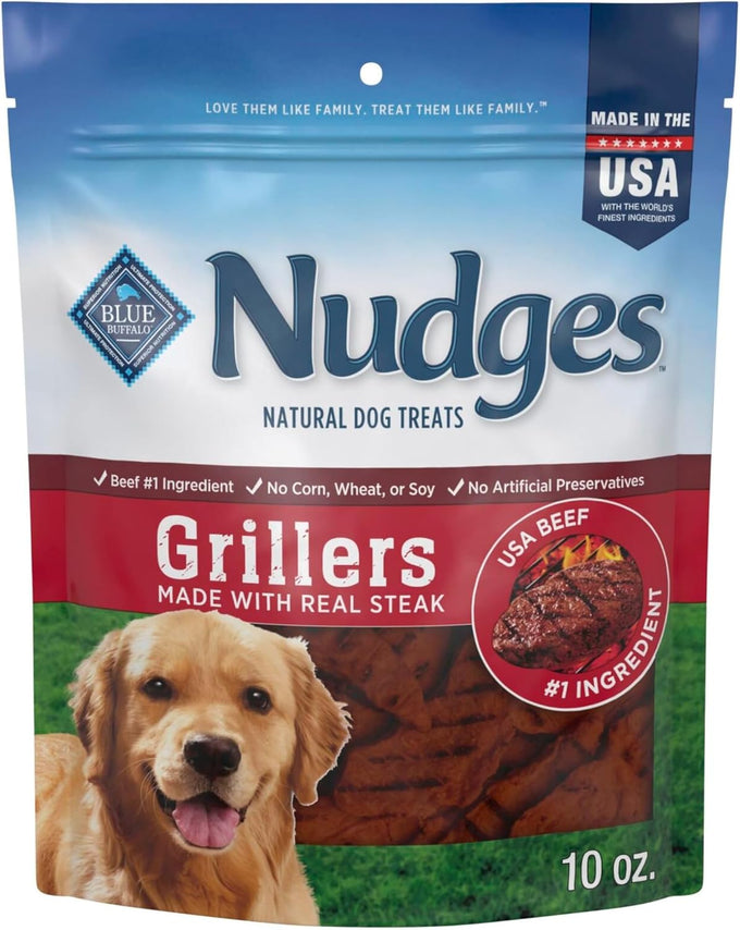 Blue Buffalo Nudges Grillers Natural Dog Treats, Steak 10oz, Real Steak First Ingredient