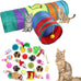 32Pcs Cat Toys Kitten Interactive Pet Toys Assortments, Foldable Rainbow Tunnel, Teaser Wand Fluffy Mouse Crinkle Balls Bell Play for Kitty Cats