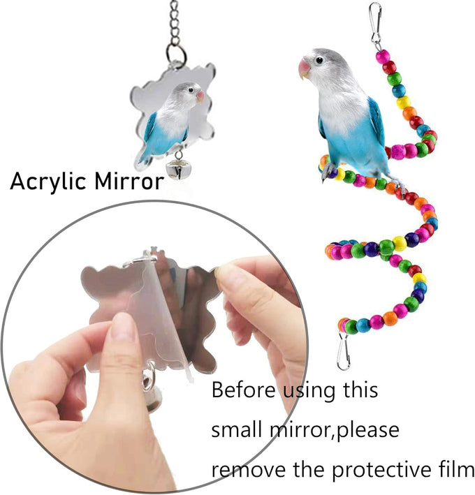 ESRISE wooden bird cage toys, parrot climbing ladder, chewing toys, bell swing for parakeet, cockatiel, love birds, budgies