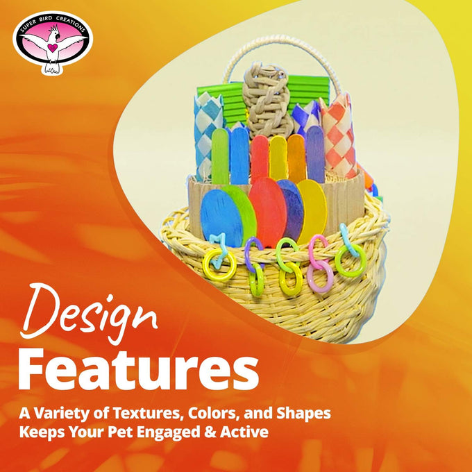 super bird creations sb669 wicker foraging basket bird toy for medium parrots, 10” x 4” x 5”