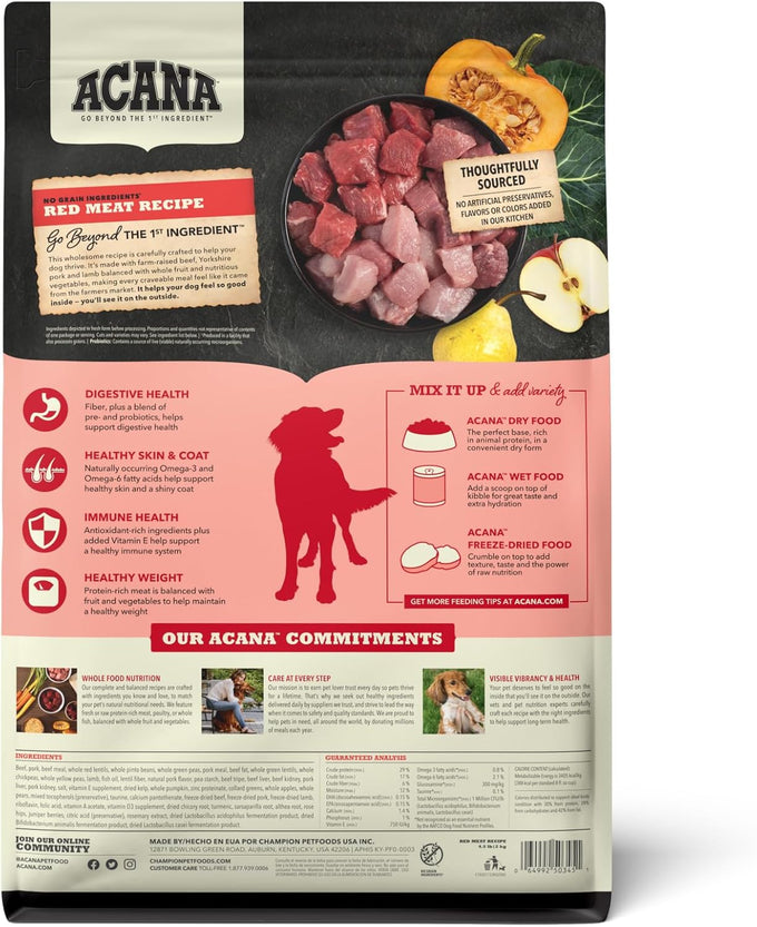 ACANA Grain-Free Dry Dog Food, Red Meat Recipe, 4.5 lb