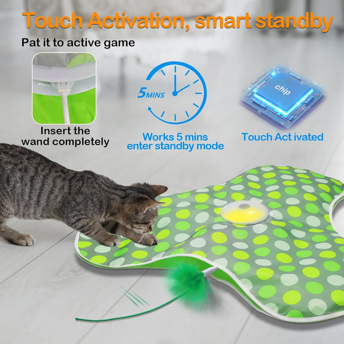 umosis Rechargeable Moving Concealed Feathers Real Mouse Squeaky Touch Activated Cat Kitten Toy