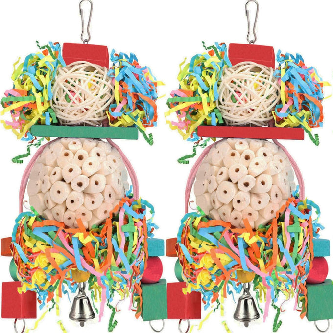 BBjinronjy Bird Toys, 2PCS Hanging Natural Soft Sola Ball Beak Chew Shred Forage Toys for Parrots, Cockatiel, Conure, Love Birds, Parakeets, Budgie, Small Birds