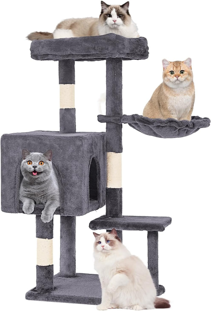 FDW 54 Inch Dark Gray Cat Tree Tower with Sisal Scratching Posts and Condos for Kittens and Adult Cats