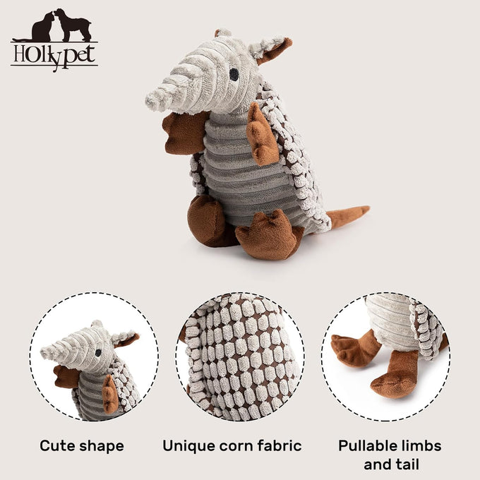 holy-pet-plush-dog-squeaky-toy-armadillo-gray-8-inch-small-medium-large-breed