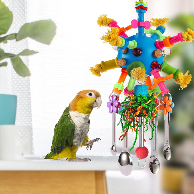 parrot toys stainless steel spoons colorful acrylic stick chew toys for amazons conures cockatiels lovebirds