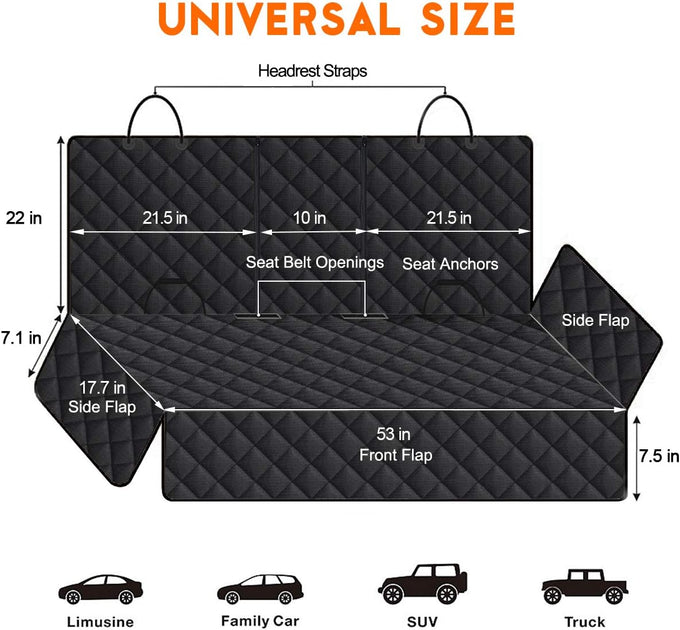 Yuntec black dog car seat cover for back seat protector fits most cars trucks SUVs with non-slip 600D oxford fabric
