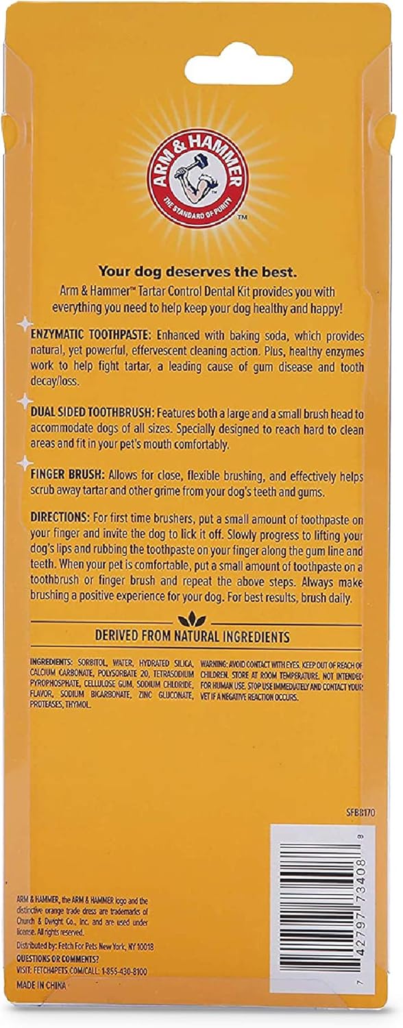 Arm & Hammer for Pets Tartar Control Dog Dental Kit with Enzymatic Toothpaste, 3-Piece Set for Puppies and Adult Dogs, Beef Flavor, Reduces Plaque and Tartar