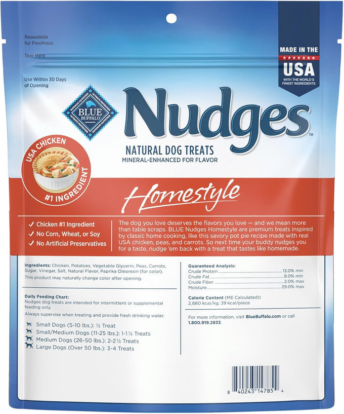 blue buffalo nudges homestyle natural dog treats, usa made, real chicken, 16 oz bag