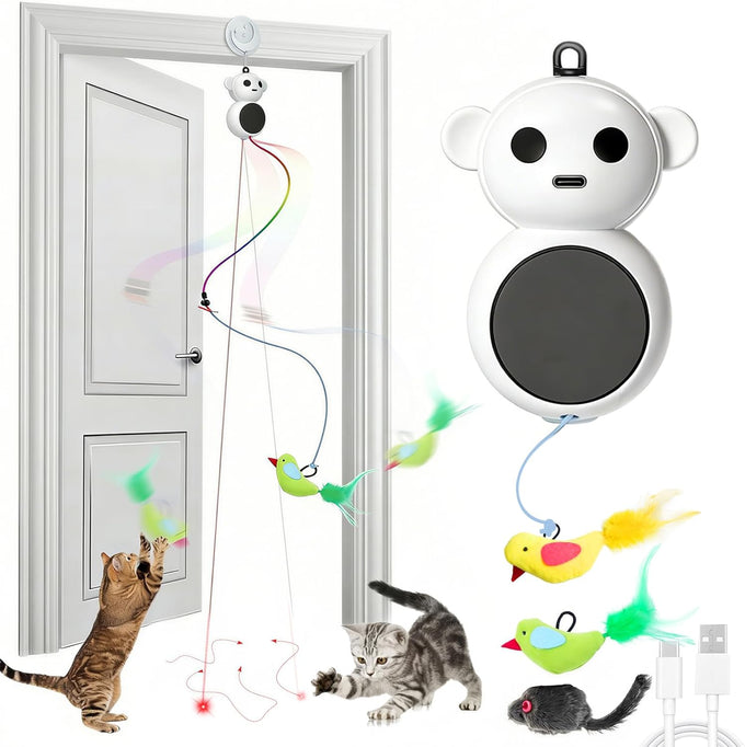 Interactive 2-in-1 Laser Pointer Cat Toy with Flying Bird and Smart Moving Wand
