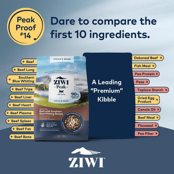 Ziwi Peak beef with southern blue whiting fish cat food high protein skin coat health low carb all life stages 28.8oz