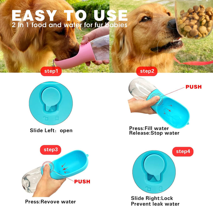 avelora dog water bottle with food container, 10oz/15oz/19oz leak proof pet water dispenser for walking hiking travel