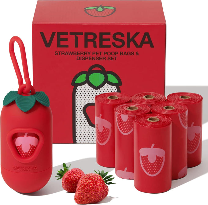 Vetreska pink cherry blossom scented dog poop bag dispenser with 105 leak proof pet waste bags for cats