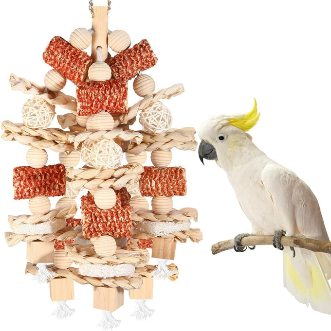 Natural Corn Cob and Loofah Slices Bird Chew Toys for African Grey Parrots and Macaws