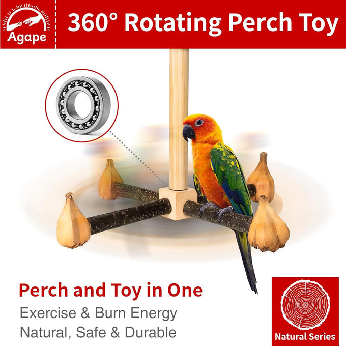 agape rotating parrot perch toy with chew toy natural wooden stand for small medium birds cage accessory