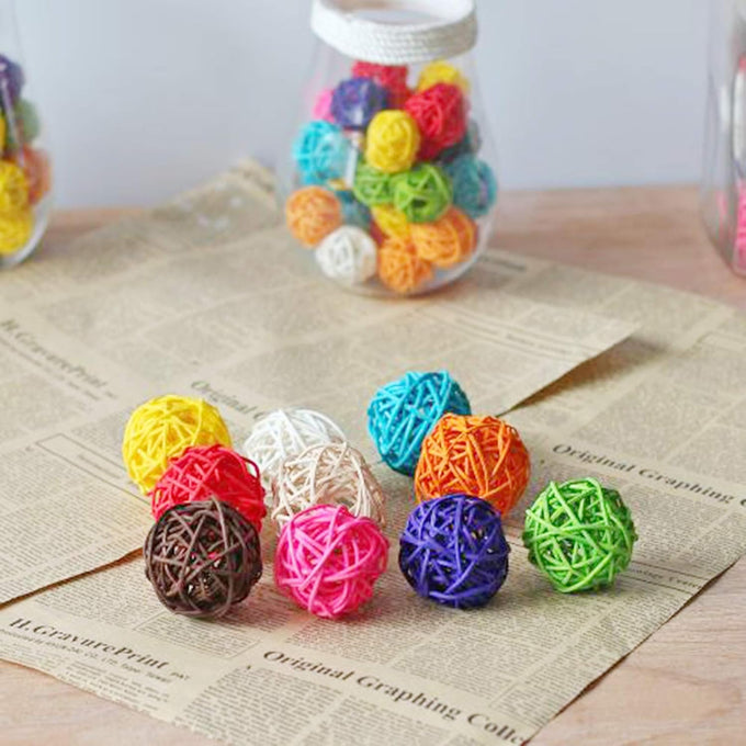 benvo 1.2 inch multi-colored rattan ball set, 32 pack, parrot, budgie, hamster, vase filler, craft