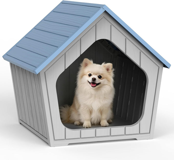 Vixzen grey small dog resin material doghouse outdoor indoor weatherproof pet shelter with air vents easy assembly