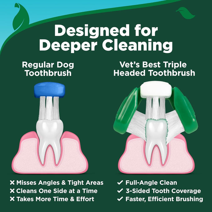 Vet's Best dog toothpaste and toothbrush kit with triple head toothbrush, natural flavors, and aloe for healthy gums and fresh breath